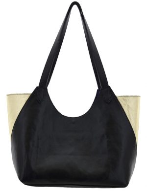 Ledershopper groß Unikat schwarz gold lila
