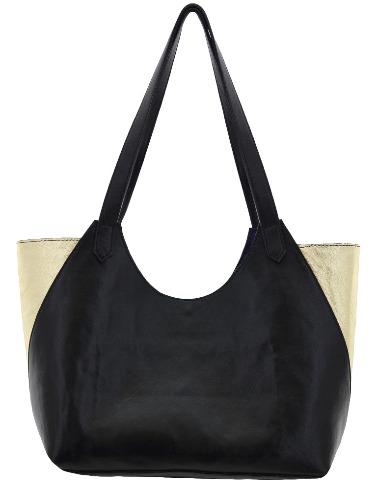 Ledershopper groß Unikat schwarz gold lila