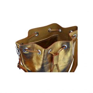 Kleine Ledertasche metallic gold Schultertasche mit Zugband