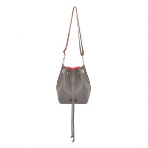 Kleine Ledertasche beuteltasche aussen grau, innen pink.