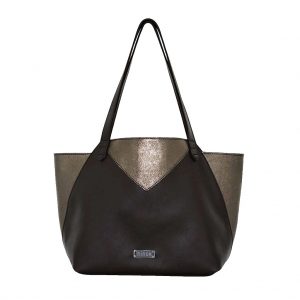 Shopping Bag braun metallic titan Ledertasche mit Henkel vo ninok, handgefertigt in Deutschland