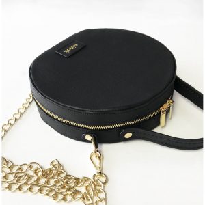 Circle Bag schwarz Runde Ledertasche Crossover Bag aus Leder.