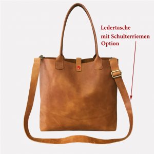 Ledertasche cognac braun mit Henkel, 5 Innenfächer, Schlüsselanhänger. Tasche perfekt für alles, große Schultertasche mit Crossover-Gurt und Verschluss. Handgenäht in Deutschland. Individualisierungen und Prägungenmöglich.