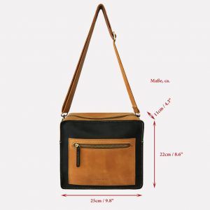 Schultertasche Leder schwarz cognac braun Damen Herren Umhängetasche, handgefertigte minimalistische unisex Ledertasche mit Schulterriemen.