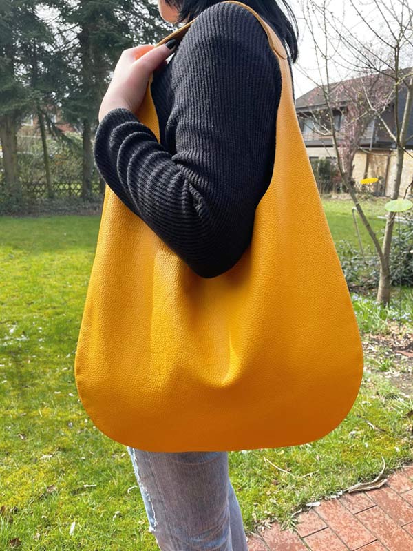 Ledertasche gelb Shopper Hobo Bag Schultertasche für Damen Sommertasche mit Henkel