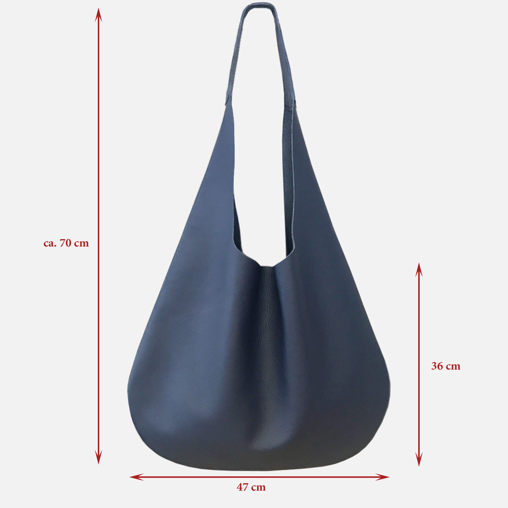 Ledertasche blau Hobo Bag gross Schultertasche dunkelblau, Damentasche klassisch blau