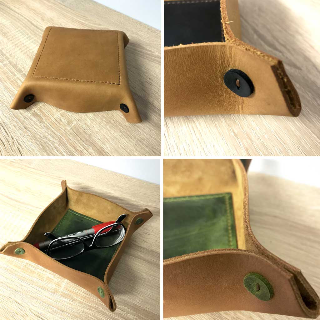 Lederschale Lederdose für Krimskrams, Schlüssel, Schmuck. Handgefertigte Lederkörbchen Ablage, Ledertray als Tischdeko. Mit oder ohne Personalisierung. Geschenkidee zum Geburtstag, Jubiläum, Hochzeit, Vater und Muttertag. In cognac, braun, schwarz, grau, beige, grün.